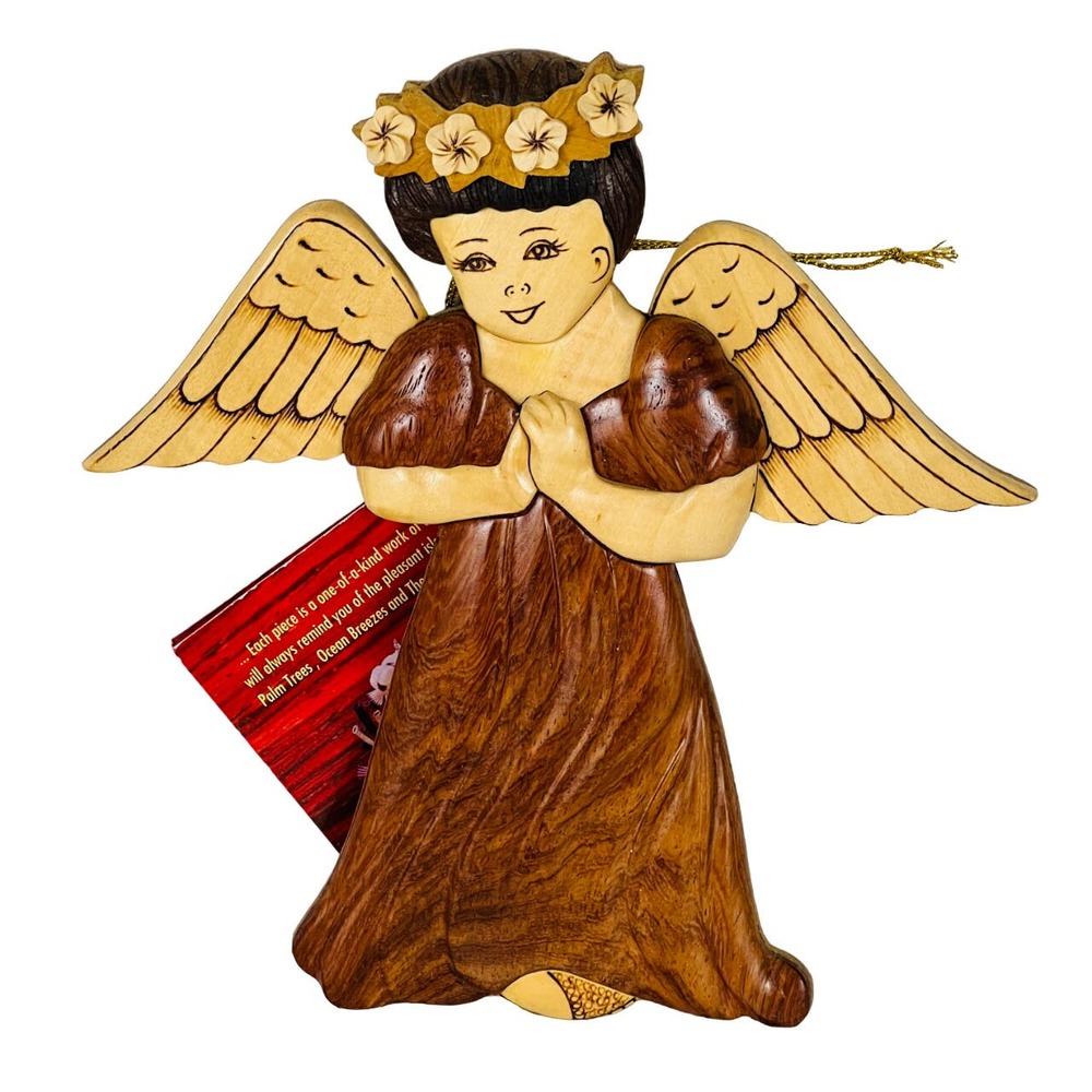 Aloha Angel Hawaiian Art Handcrafted Wood Christmas Wall Hanging by Le Family 7"
